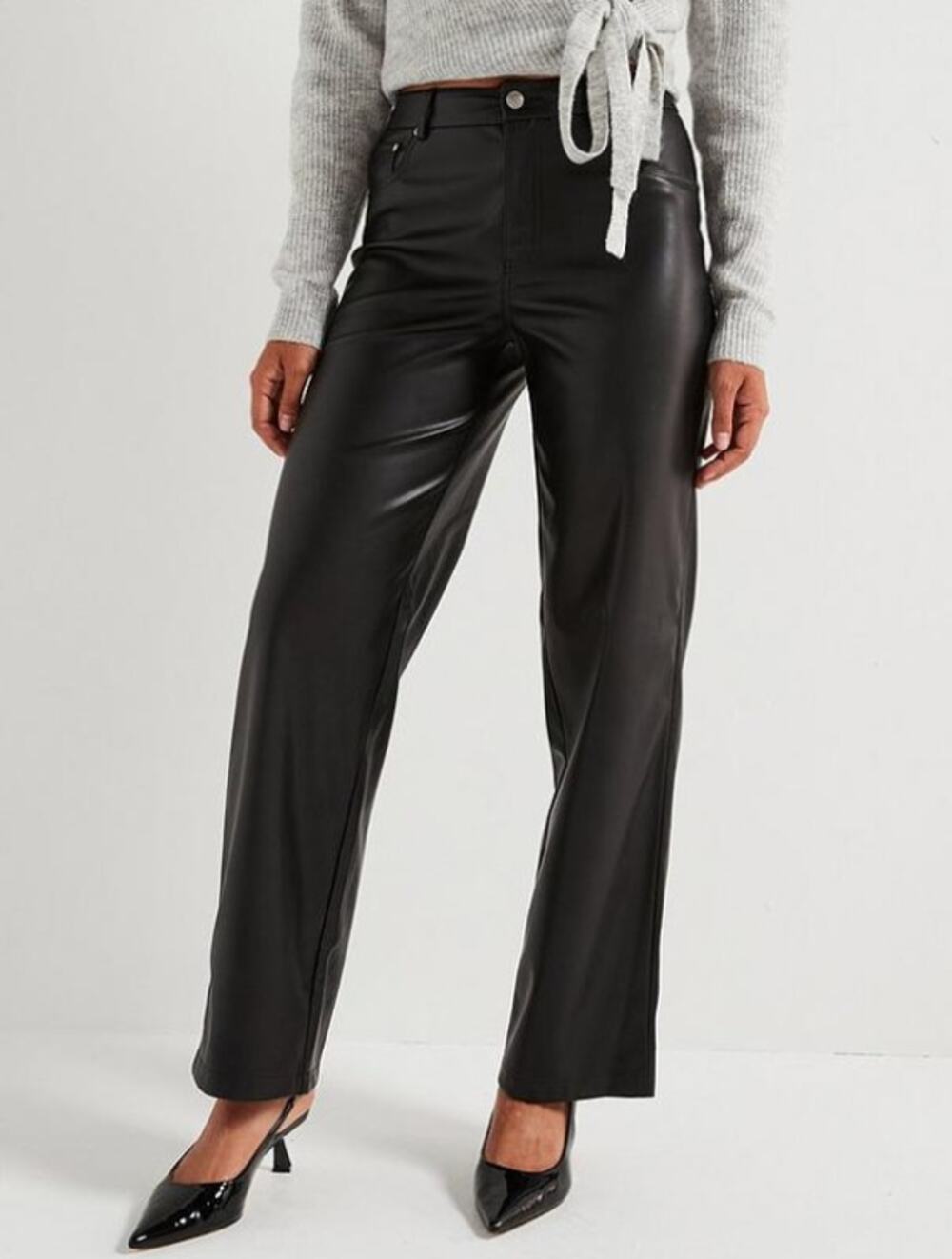 ZARA High Rise Vegan Leather Straight Leg Pants Black 10